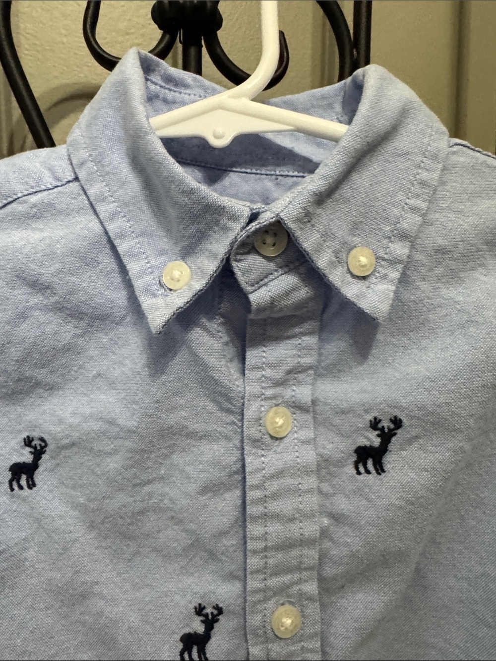 Janie and Jack Light Blue Button-Down with Navy Moose Embroidery 5 Cotton - Picture 3 of 6